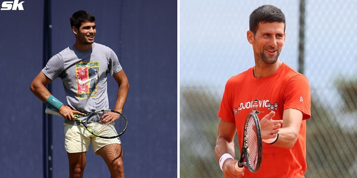 Carlos Alcaraz (L) and Novak Djokovic (R)