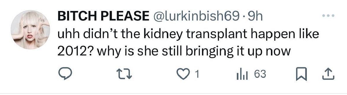 A user recalls the kidney transplant (image via @lurkinbish69 on X)
