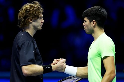 Andrey Rublev and Carlos Alcaraz at the 2023 ATP Finals