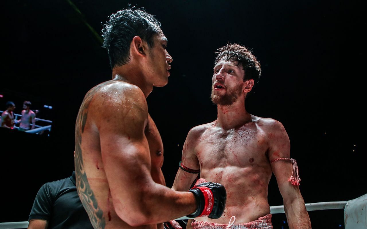 Jo Nattawut (L) had nothing but respect to ONE-debuting Luke Lessei (R) after his gallant stand in their recent showdown. -- Photo by ONE Championship