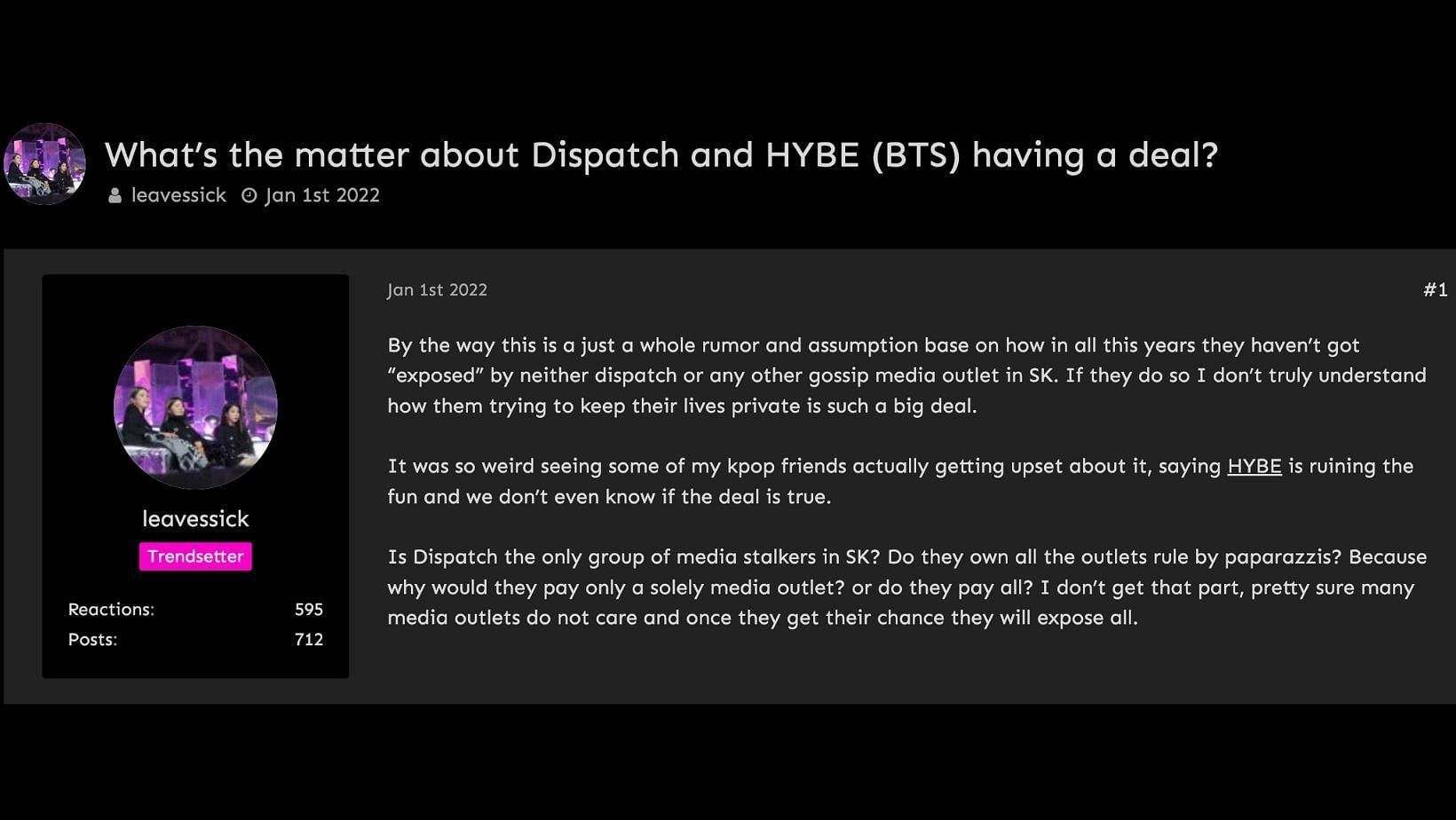 Netizens react to Dispatch getting an agreement with Hybe. (Source: Allkpop forum)