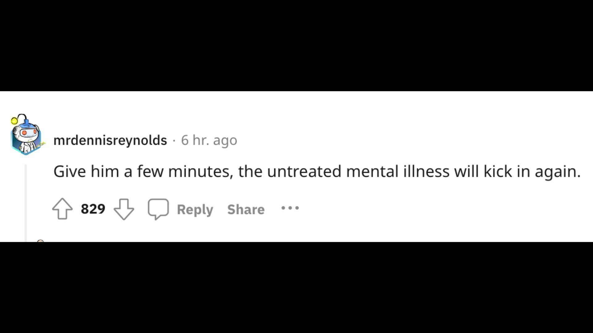 Kanye was called mentally ill by this user (Image via Reddit)