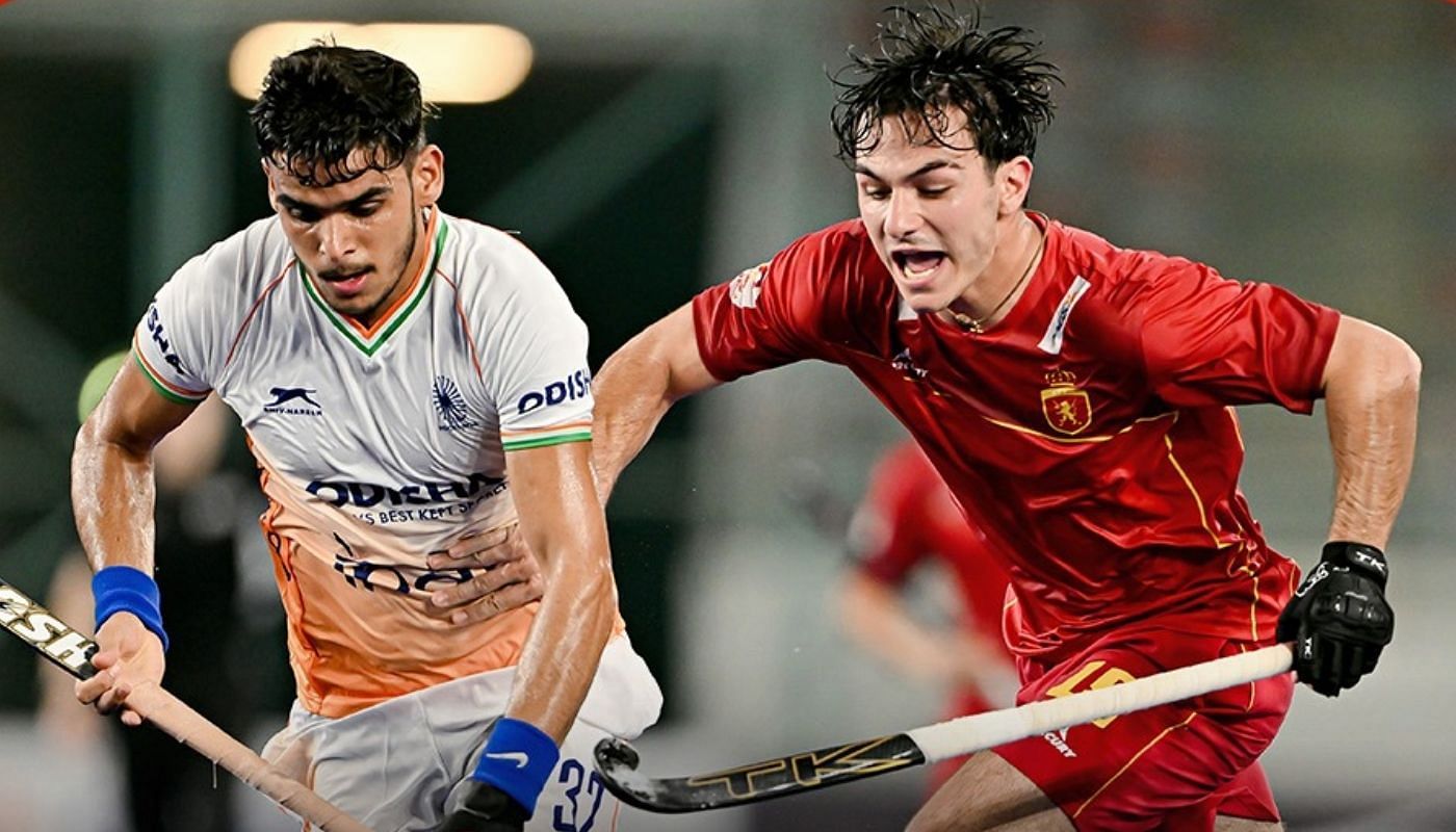 India lost 1-4 versus Spain in pool match of FIH Junior World Cup (Image via Hockey India)