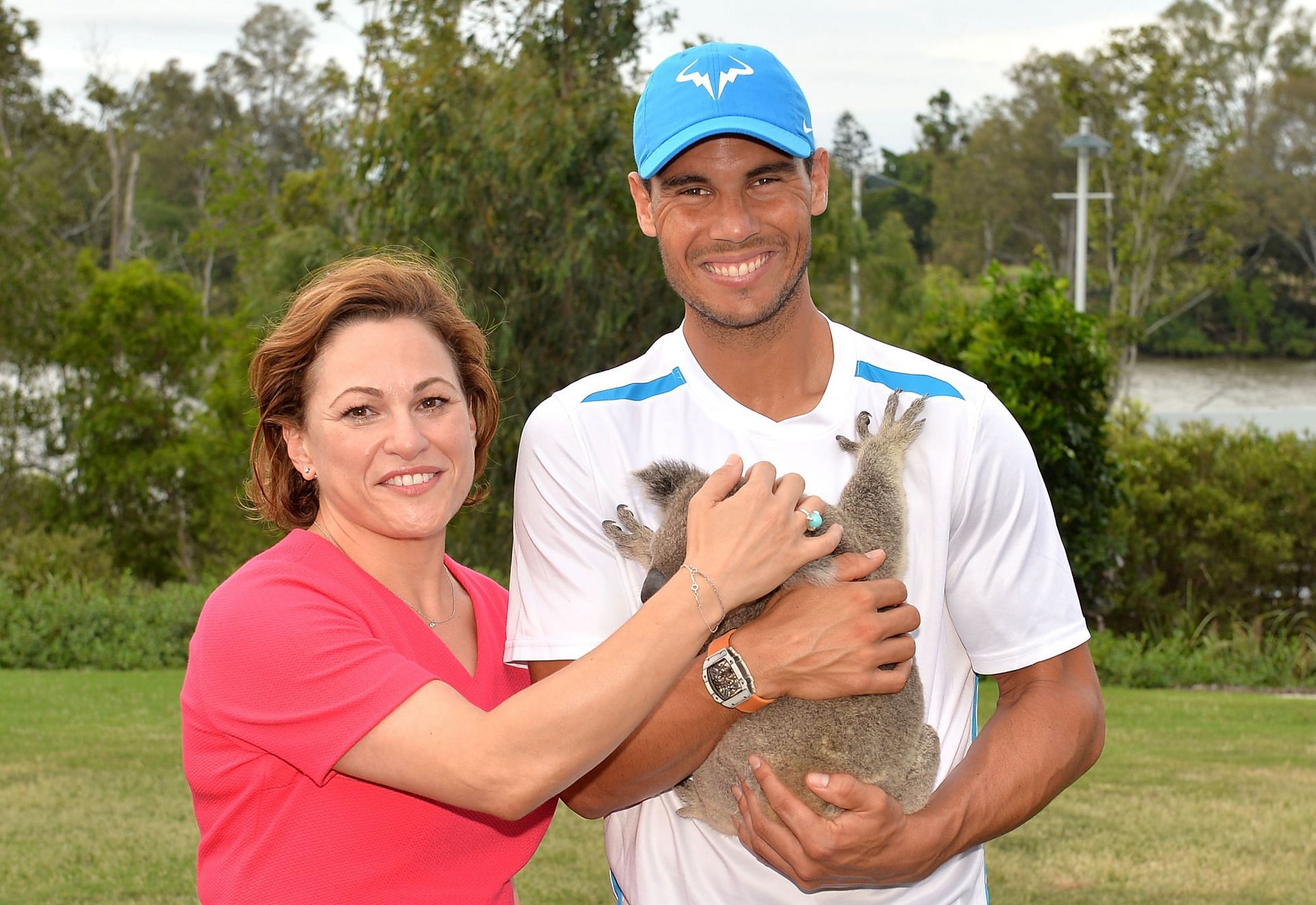 Rafael Nadal and Jackie Trad with a koala