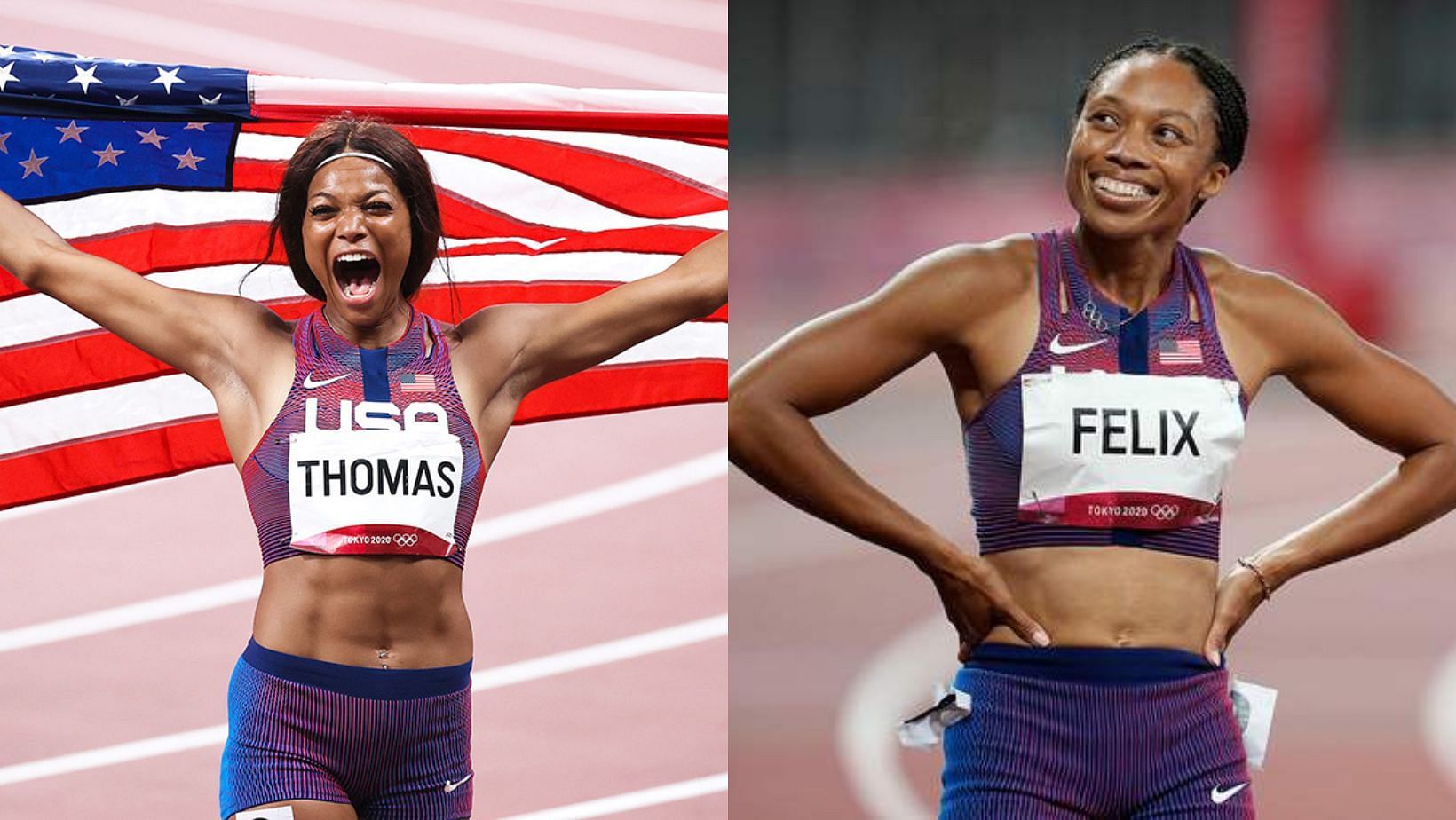 Gabby Thomas and Allyson Felix were at a photoshoot for Delta 