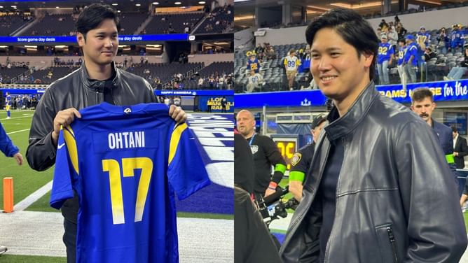IN PHOTOS: Dodgers’ $700,000,000 Shohei Ohtani gets gifted special jersey by Rams ahead of TNF matchup vs Saints