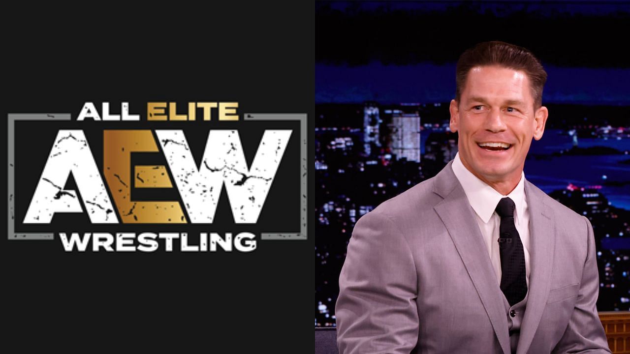 AEW logo (left) and John Cena (right)
