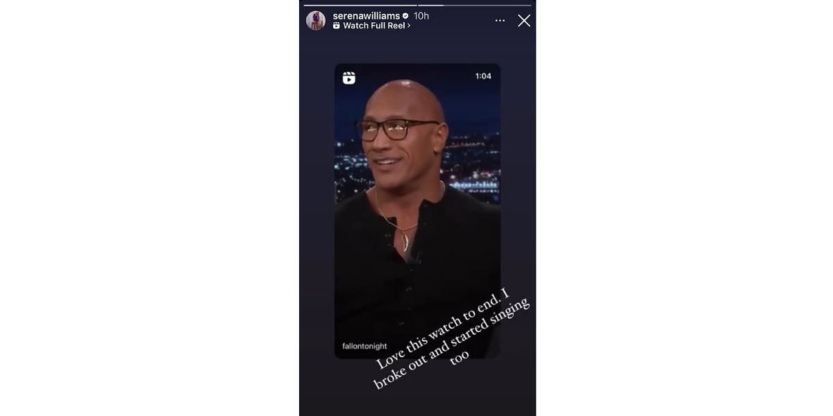 A screen capture of Williams&#039; Instagram story