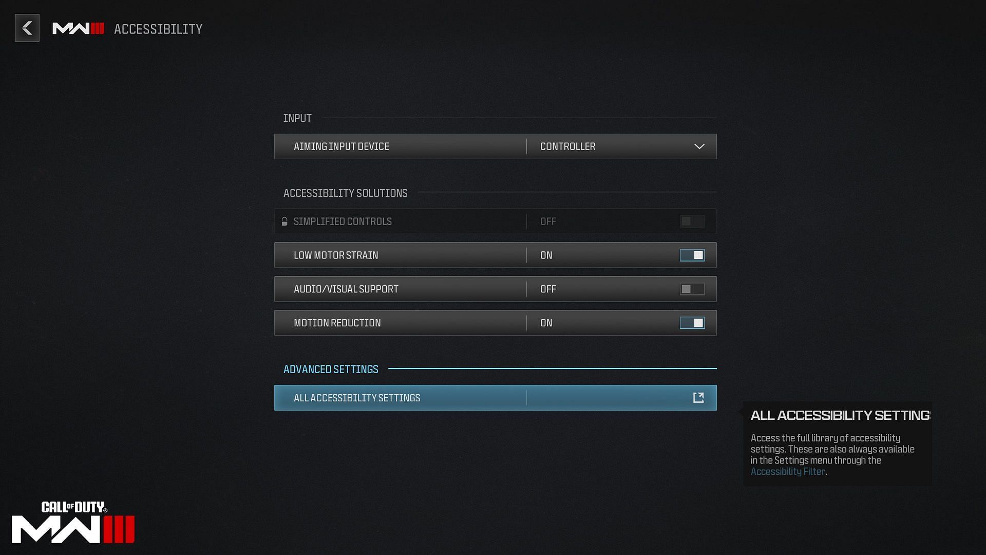 MW3 Input settings. (Image via Activision)