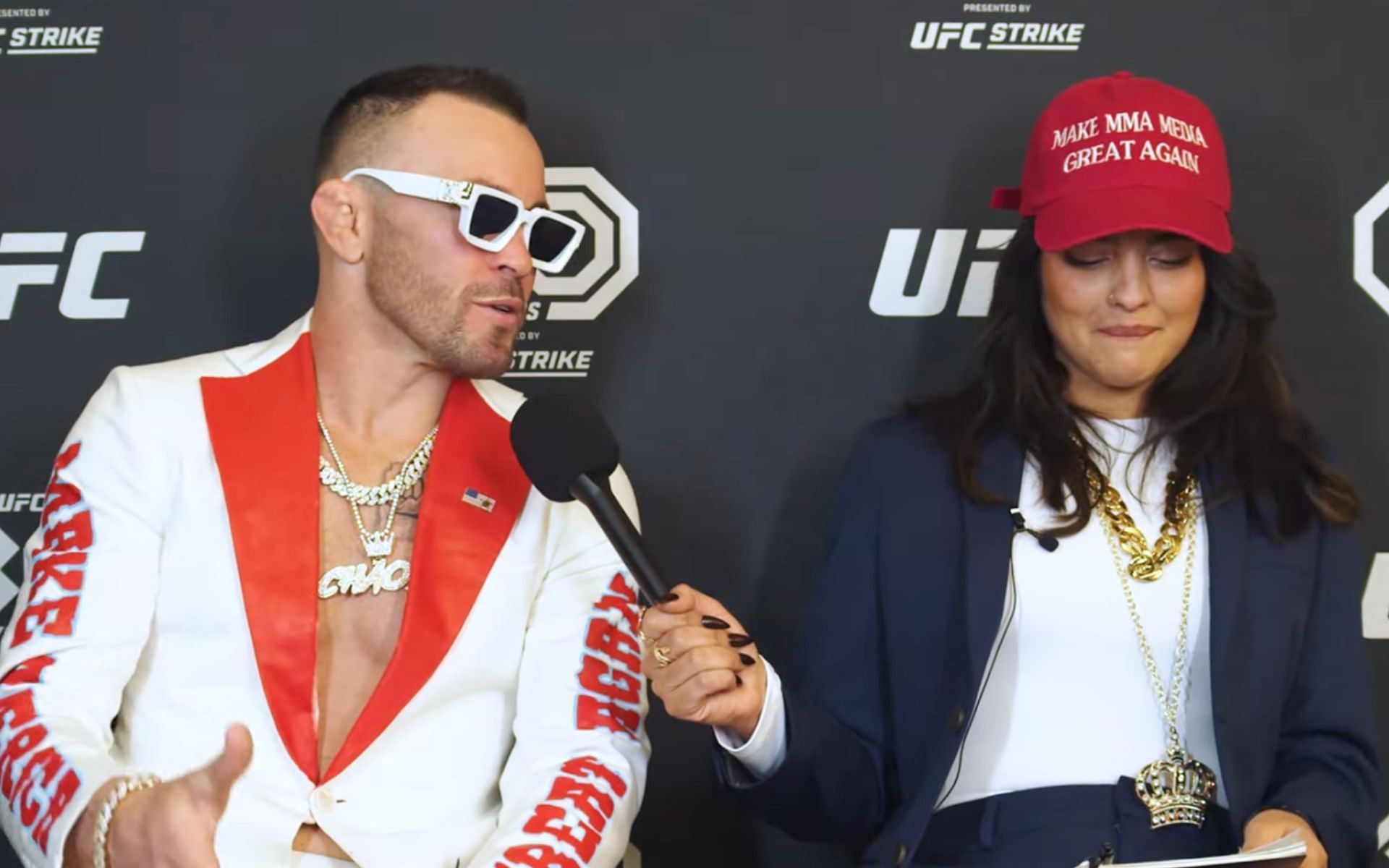 Colby Covington (left) spoke with Nina-Marie Daniele (right) before UFC 296 [Photo Courtesy of Nina Drama on YouTube]