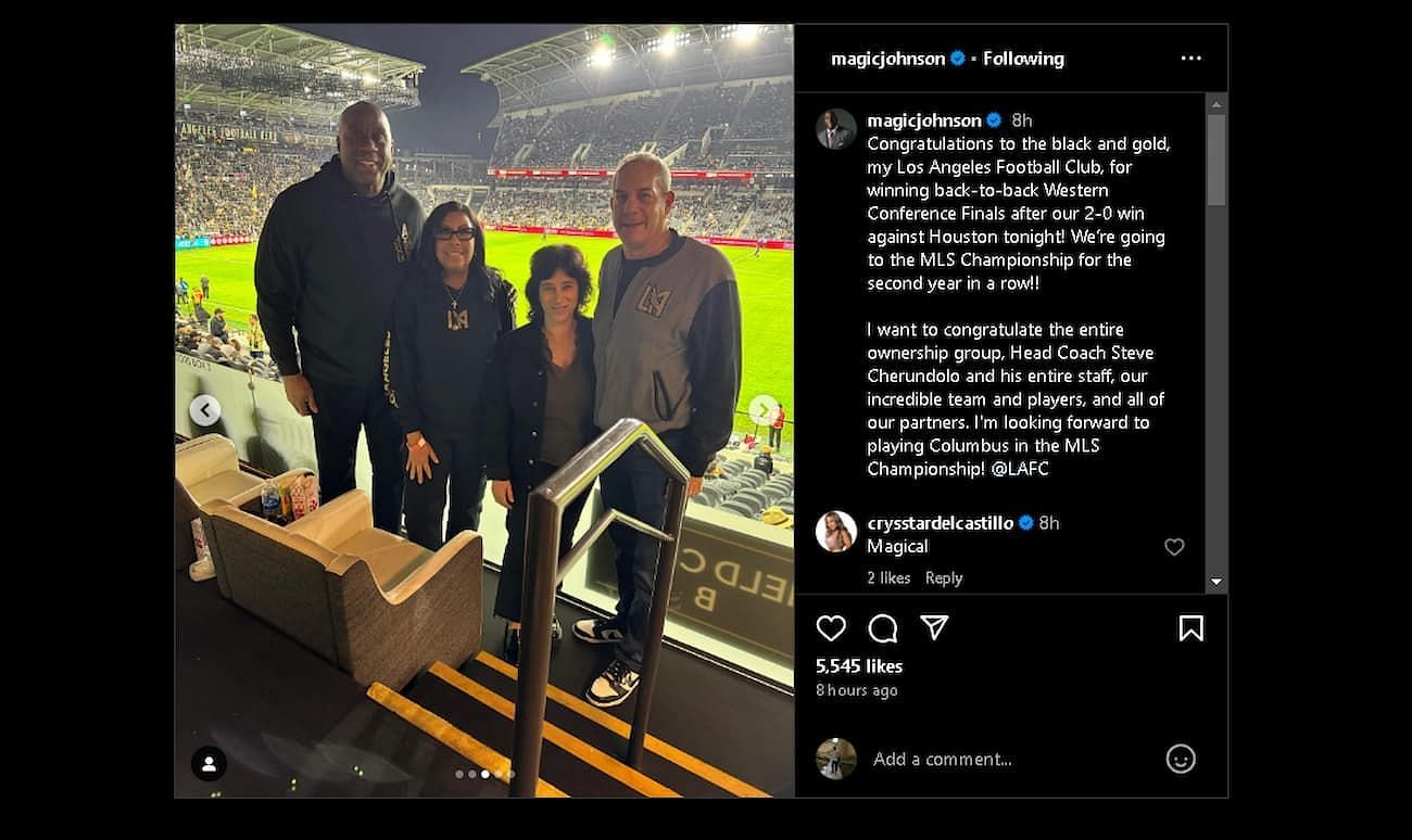 The Johnsons along with another LAFC part-owner Lon Rosen (Image via @magicjohnson)