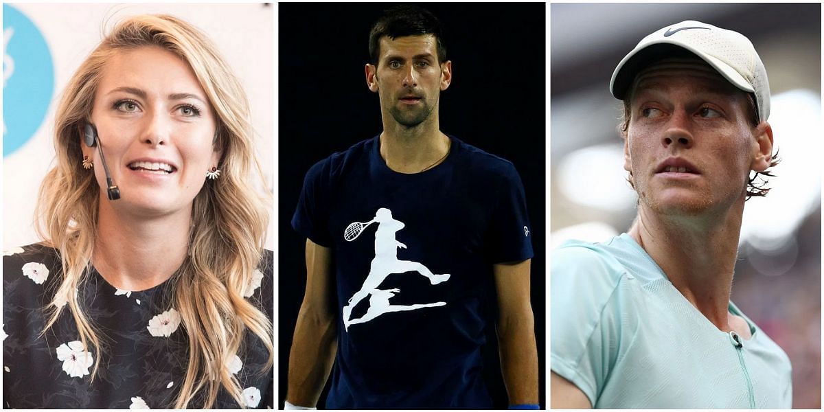 Maria Sharapova (L), Novak Djokovic and Jannik Sinner (R)