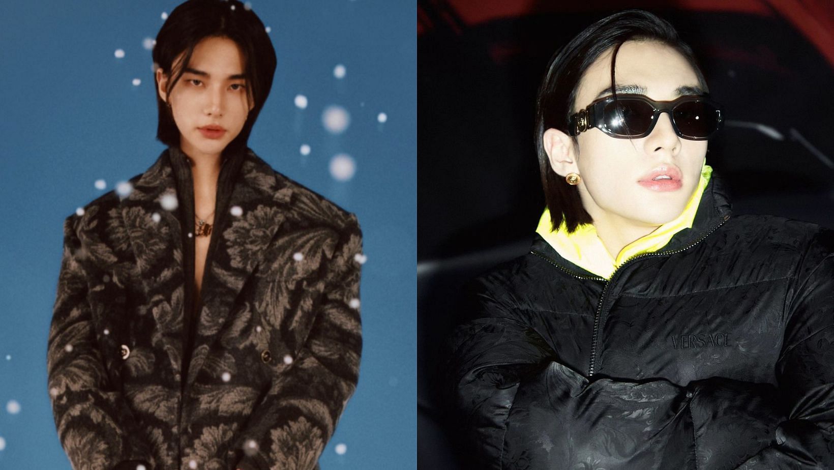 Featuring Hyunjin of Stray Kids for Versace Holiday Ad. (Images via X/@HHJCentral)
