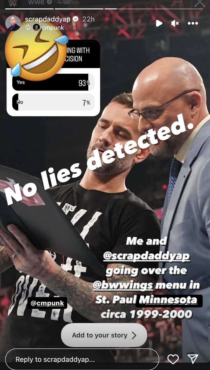 RAW General Manager&#039;s Instagram story.