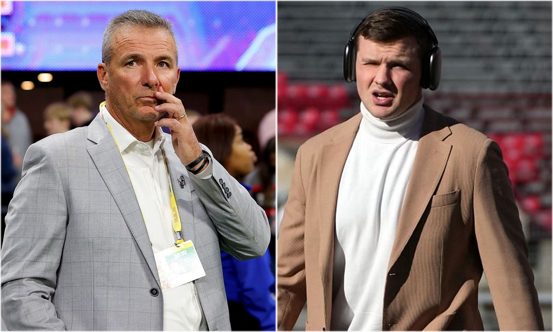 Former Ohio state HC Urban Meyer (left), QB Kyle McCord (right)