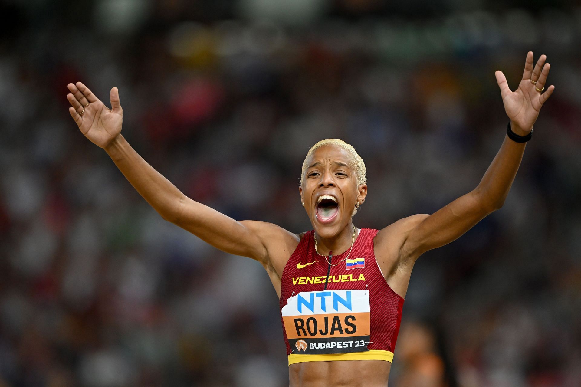 Yulimar Rojas reacts in the Women&#039;s Triple Jump Final during World Athletics Championships 2023 in Budapest, Hungary.