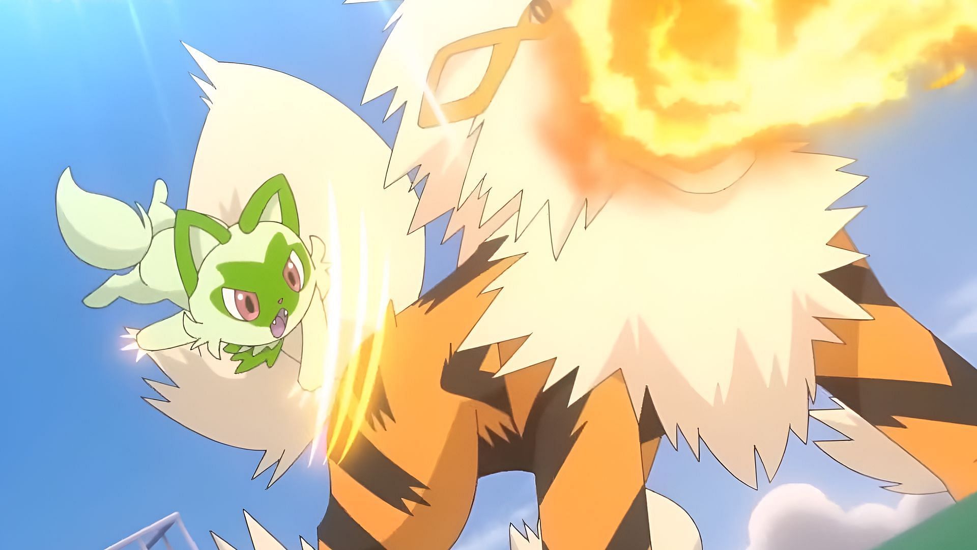 Sprigatito lands the winning strike on Arcanine (Image via The Pokemon Company)