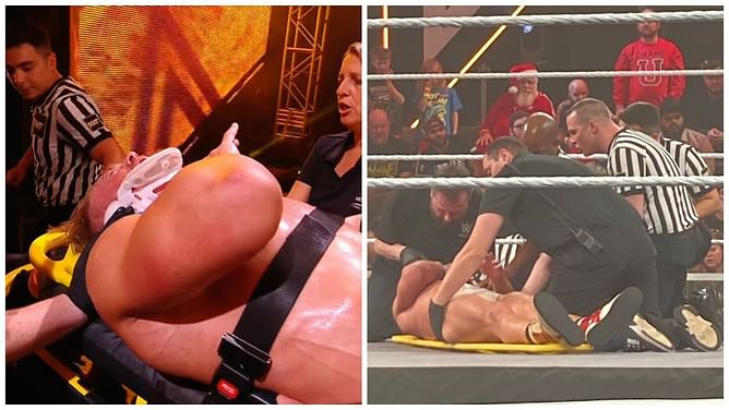 Unseen footage of top WWE champion struggling as he's stretchered out after referee stoppage in title match