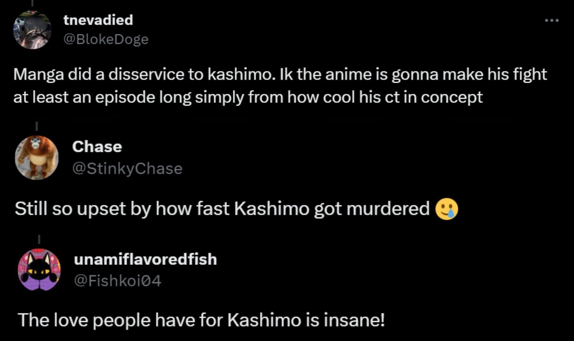 Fans express their opinions on the manga&#039;s treatment of Kashimo (Screengrab via X)