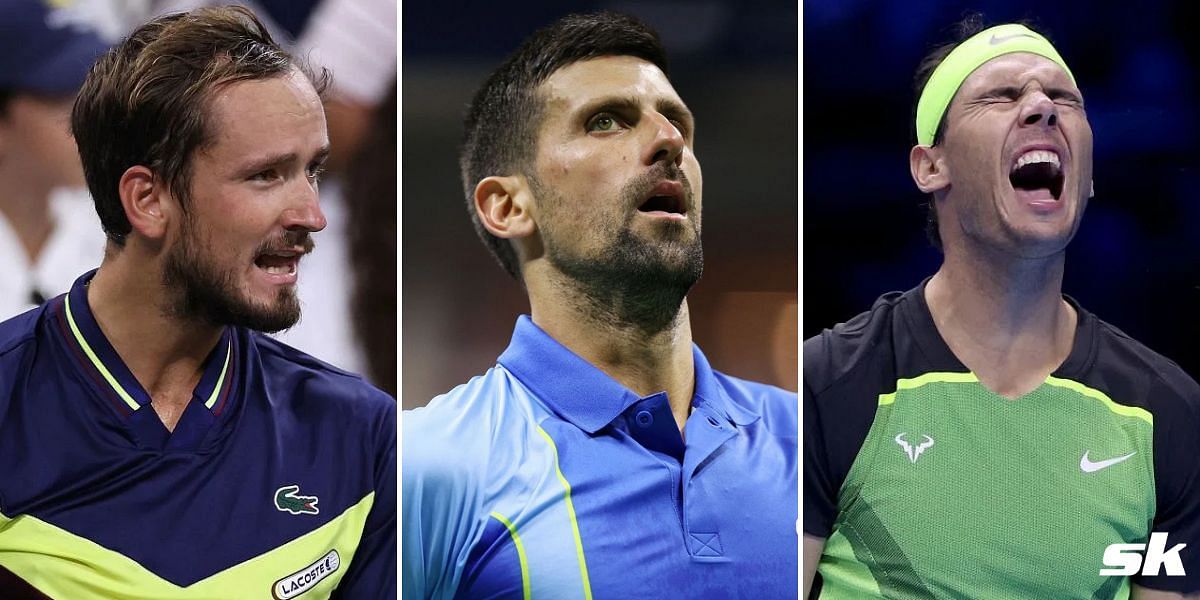 Daniil Medvedev (L), Novak Djokovic, Rafael Nadal (R)