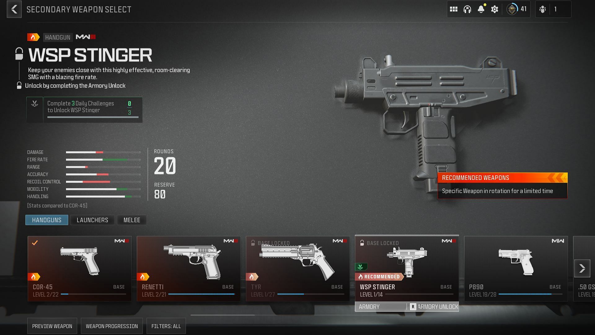 WSP Stinger Handgun (Image via Activision)