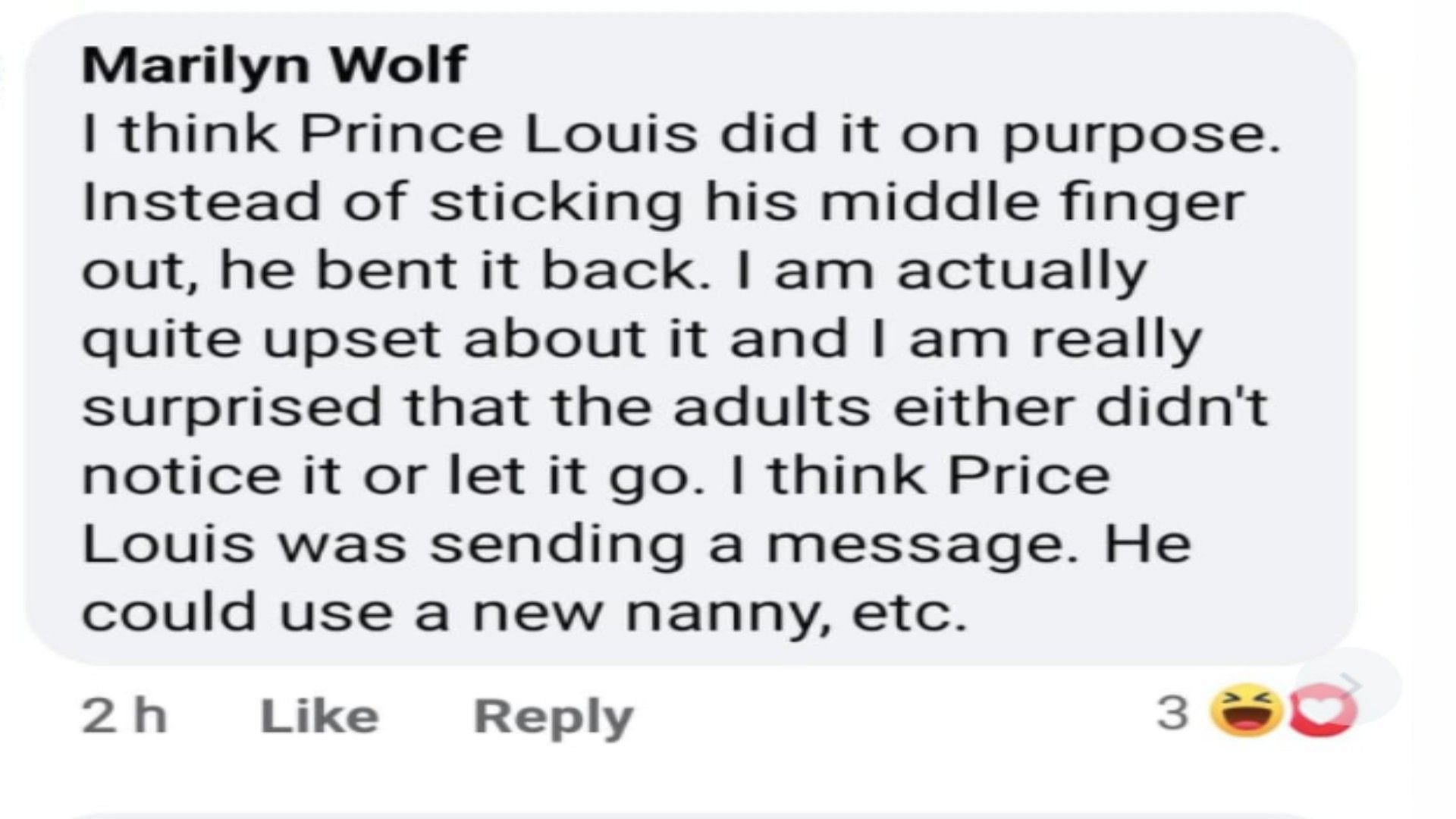 A comment on young prince missing finger (Image via screenshot/Instagram)