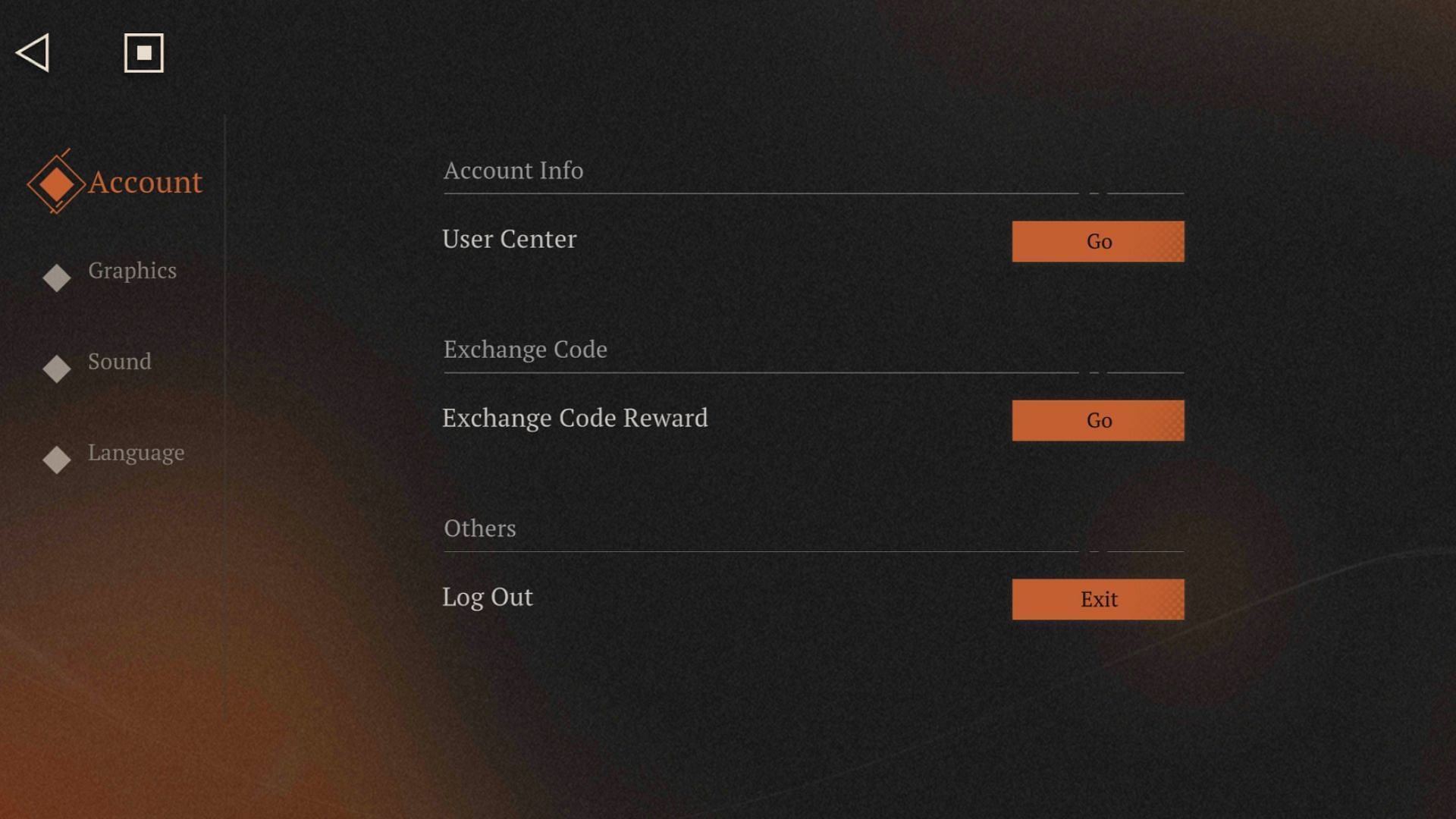 Tap the Go button next to Exchange Code Reward to open the code redemption dialog box (Image via Bluepoch)