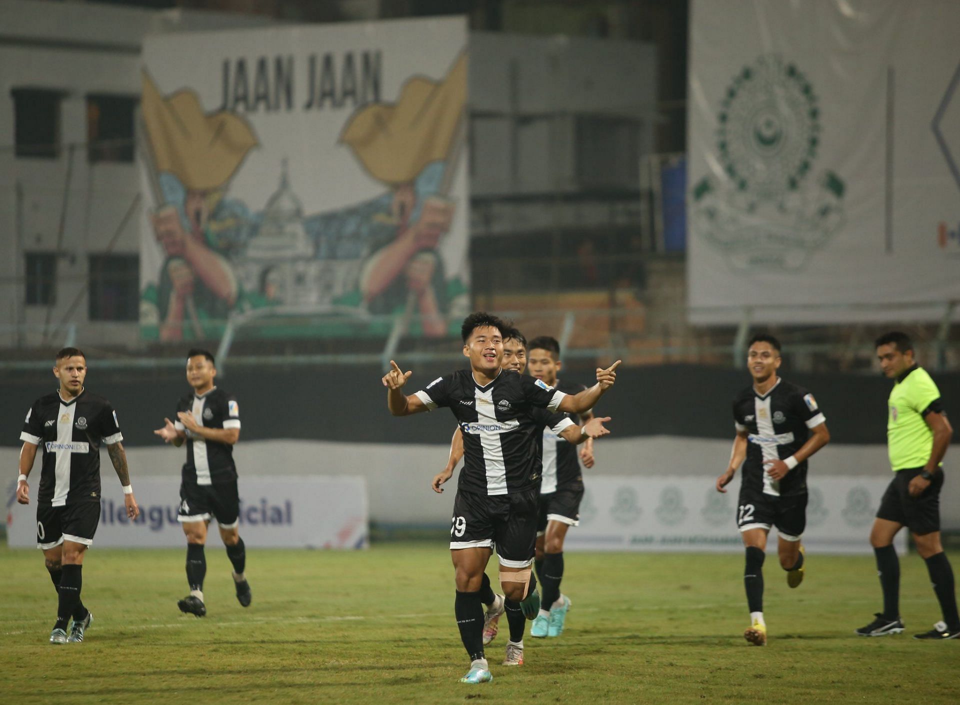Mohammedan SC celebrating their goal against NEROCA (Image Credits: I-League Twitter)