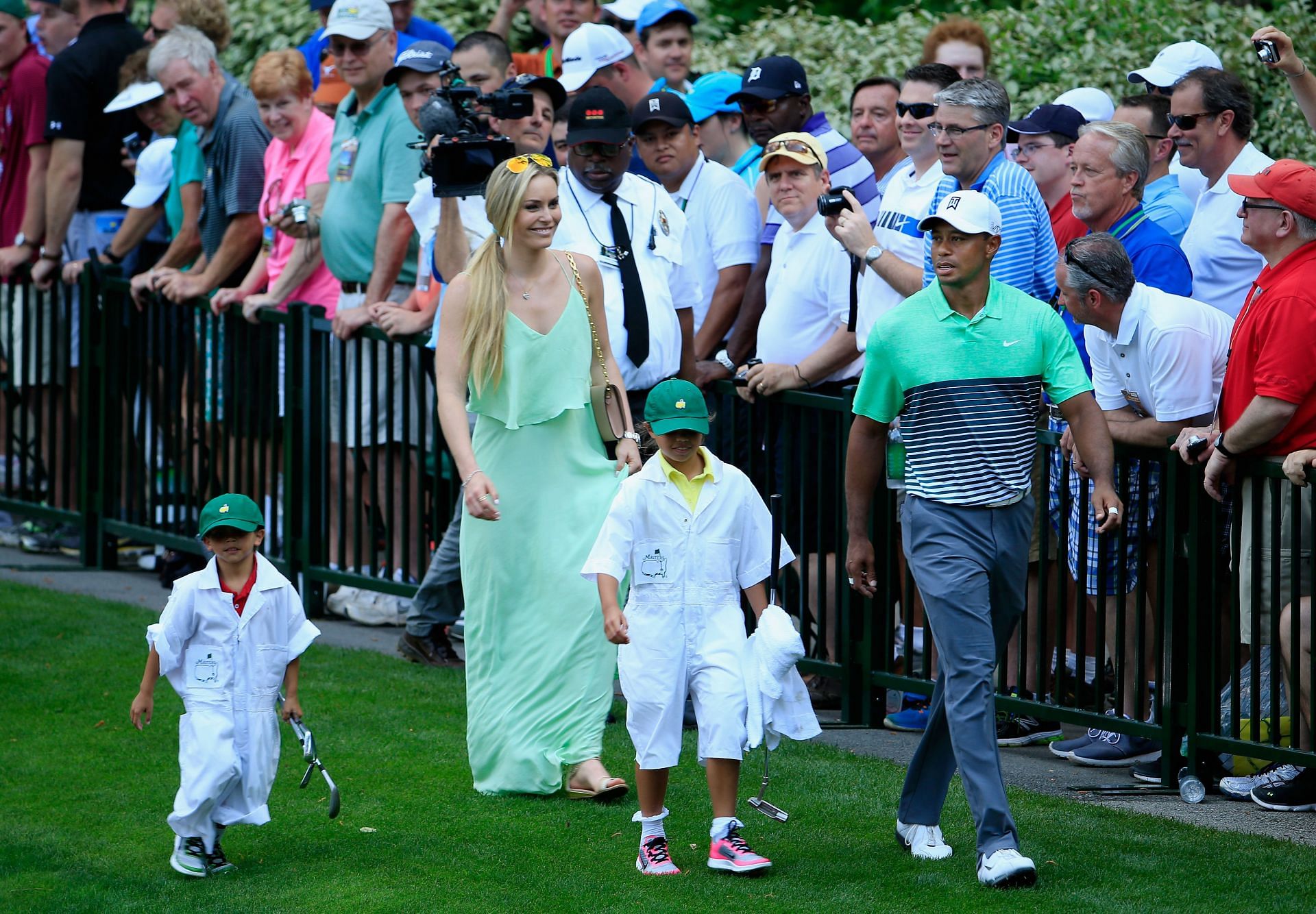 Tiger Woods and Lindsey Vonn with Woods&#039; kids Charlie and Sam (Image via Jamie Squire/Getty Images)