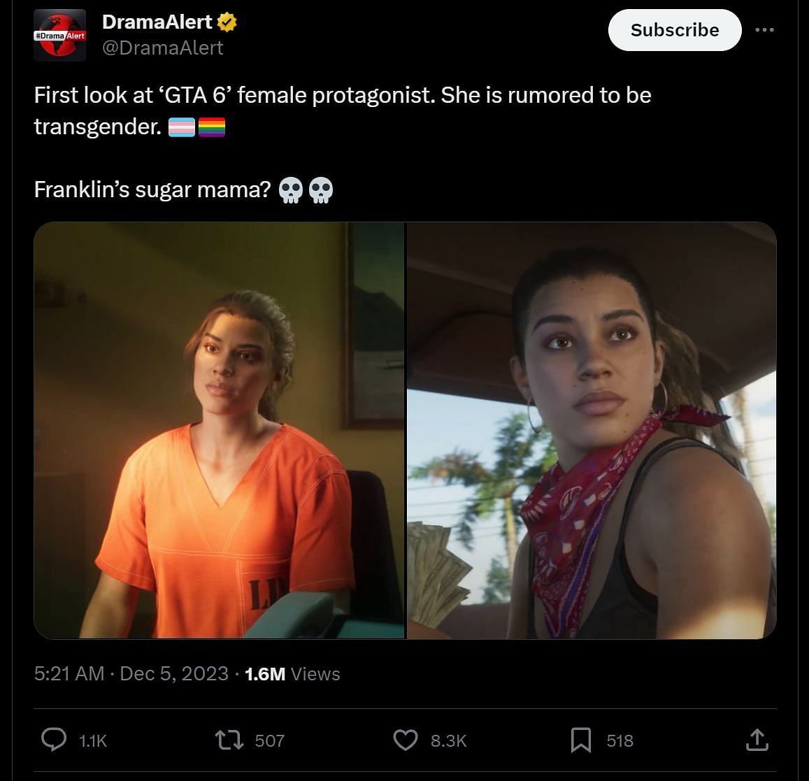 X user @DramaAlert&#039;s post about the upcoming GTA title&#039;s main protagonist (Image via X)