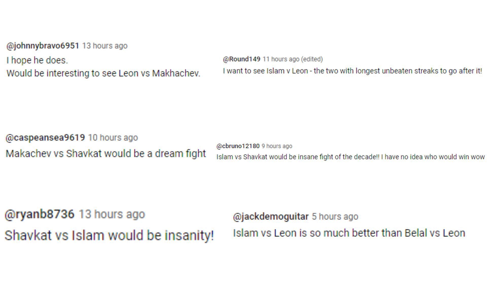 YouTube comments regarding Makhachev at welterweight.