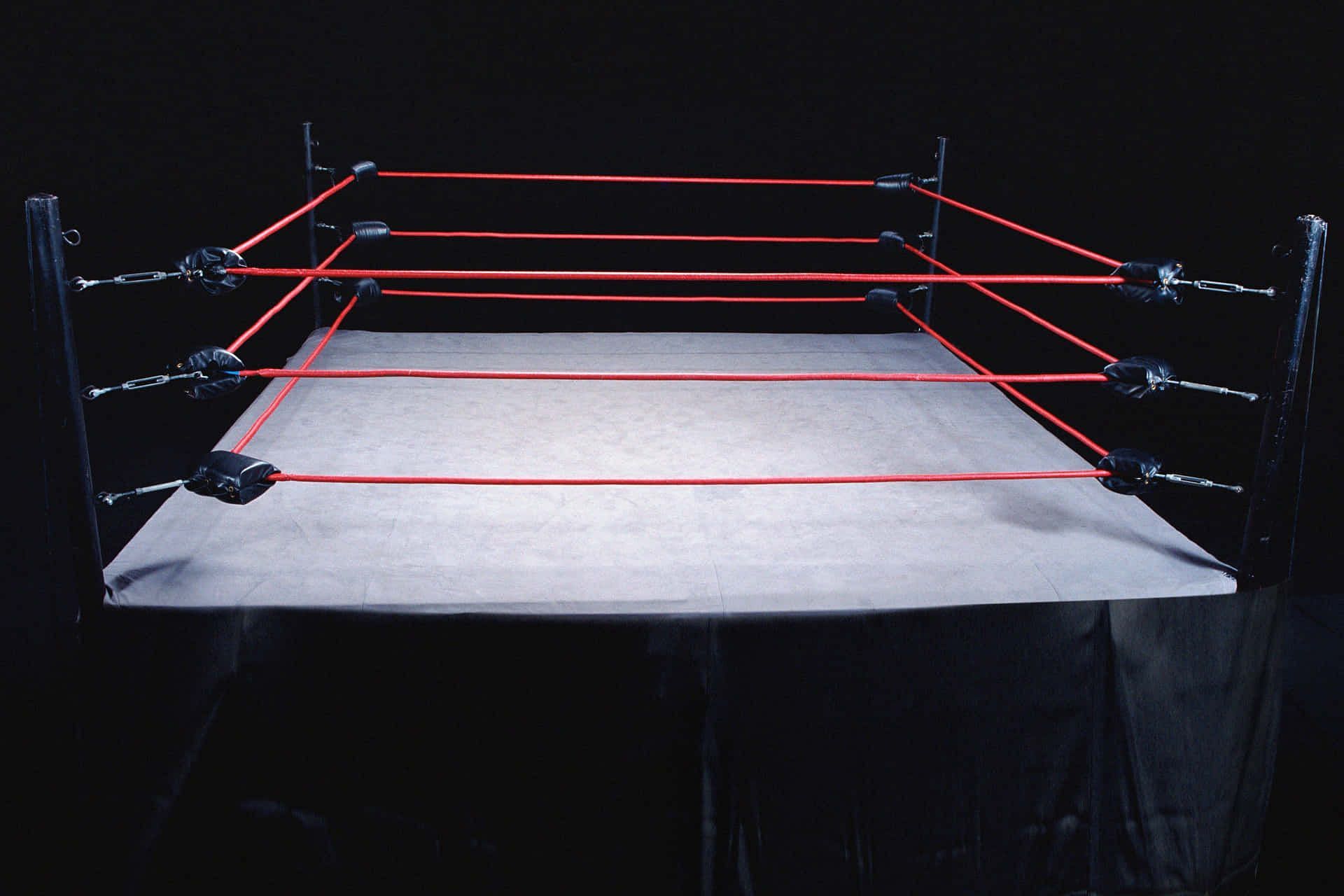 Pro wrestling ring on display inside arena