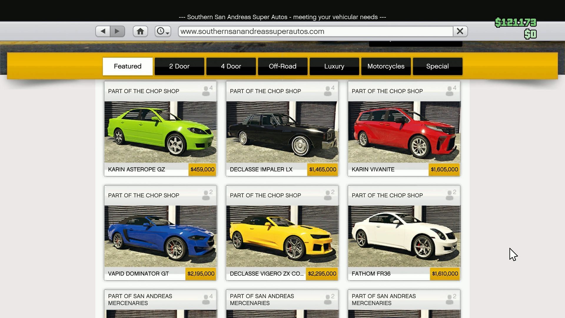 All new vehicles on the Southern San Andreas Super Autos website in Grand Theft Auto Online (Image via X/@morsmutual_)