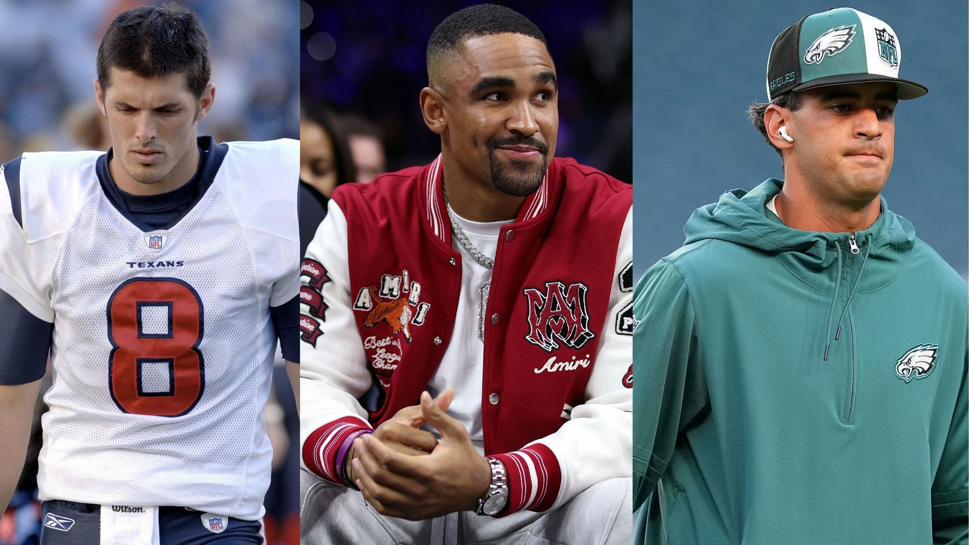 NFL quarterbacks David Carr, Jalen Hurts, and Marcus Mariota