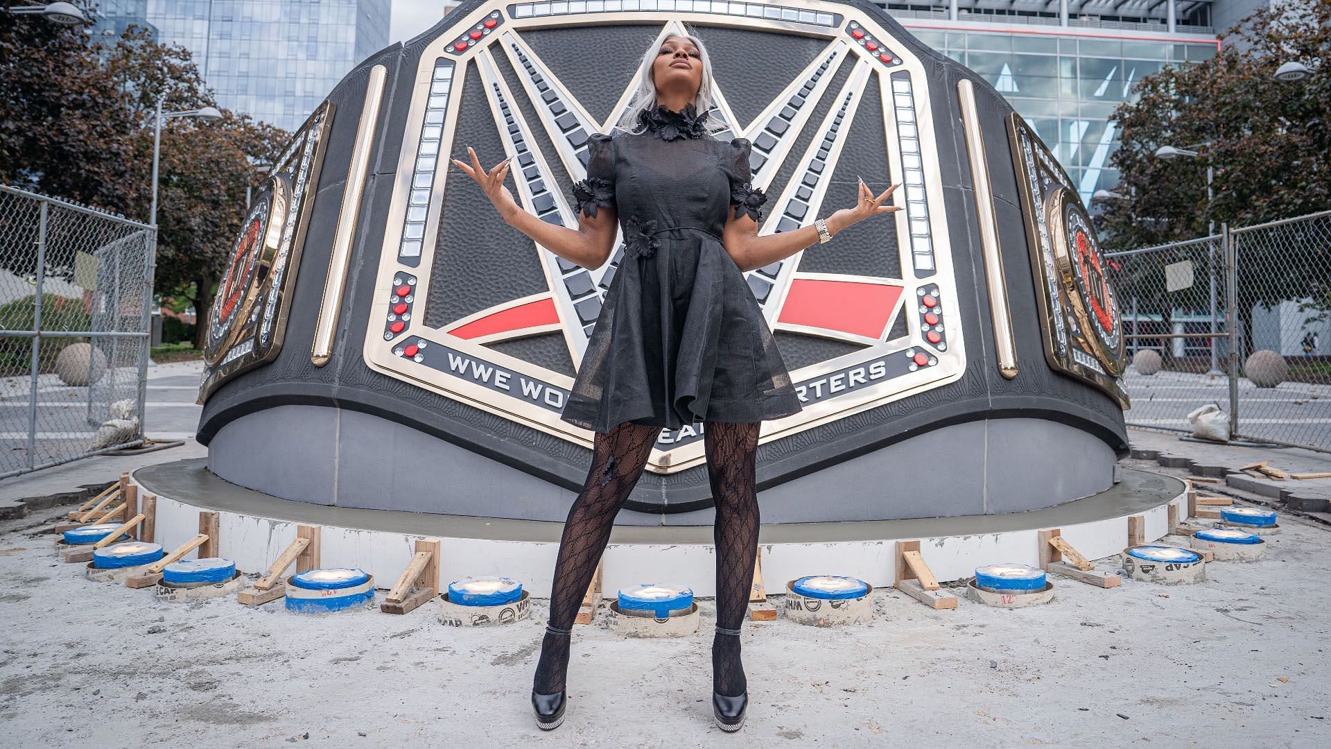 Jade Cargill poses outside of WWE HQ in Stamford