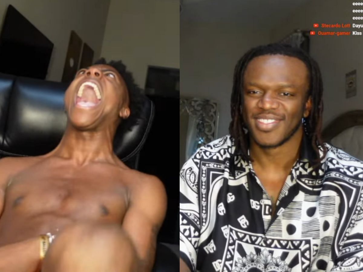IShowSpeed loses it after KSI unveils his forehead (Image via YouTube/IShowSpeed)