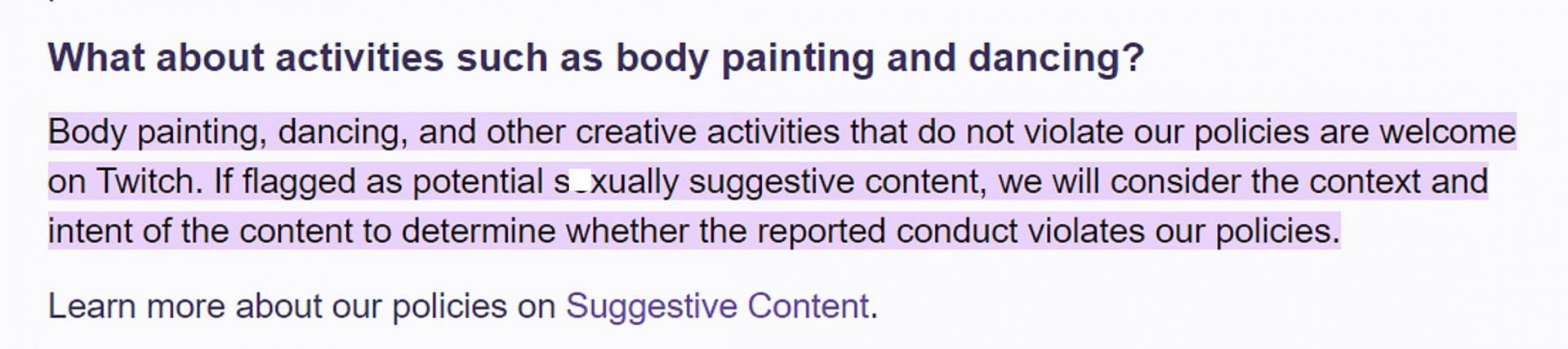 The platform&#039;s policy on body painting content (Image via Twitch.tv)