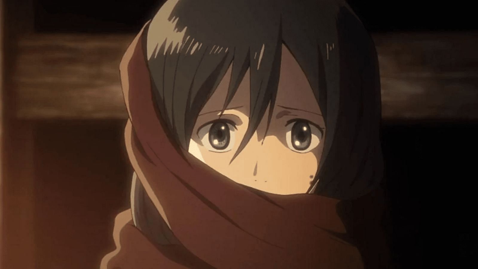 Mikasa Ackerman&#039;s signature scarf in Attack on Titan(image via WIT Studio)