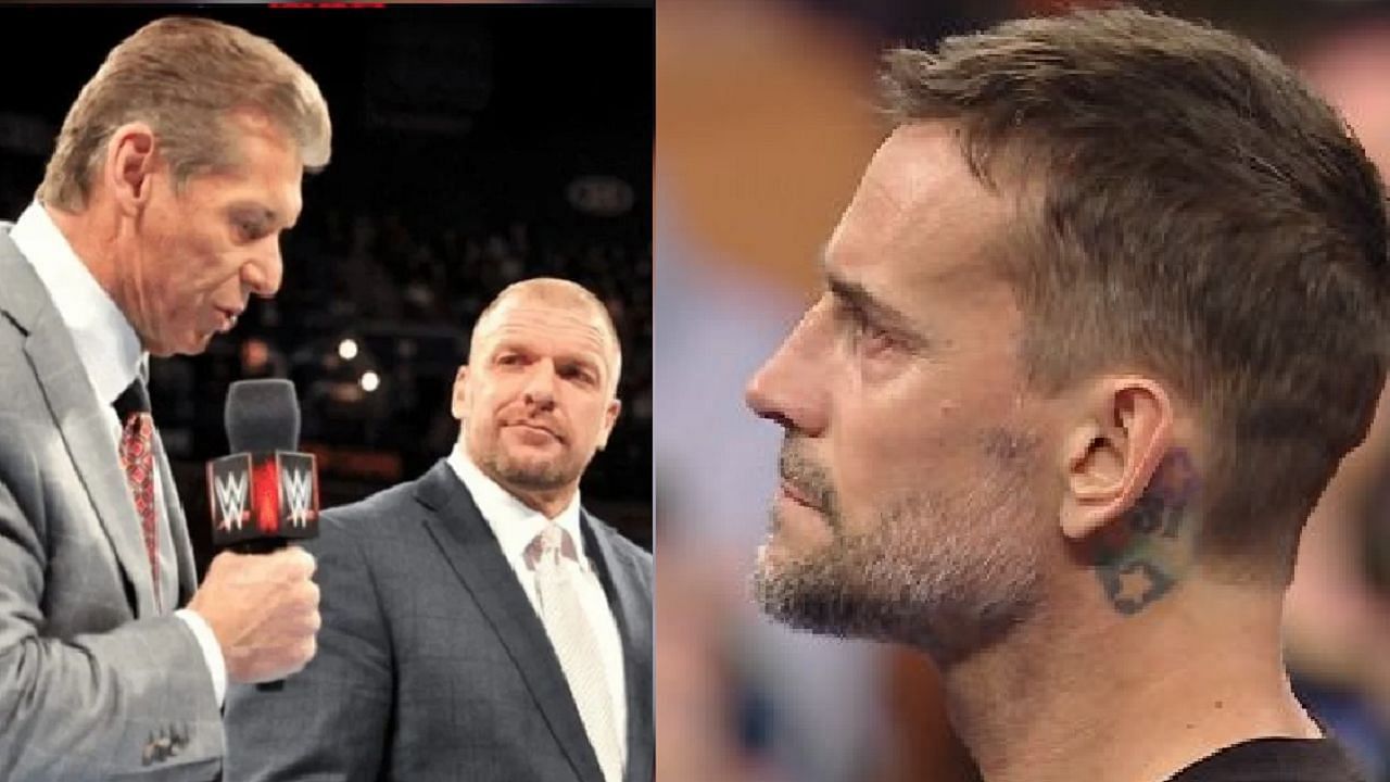 Triple H and Vince McMahon (left); CM Punk (right)