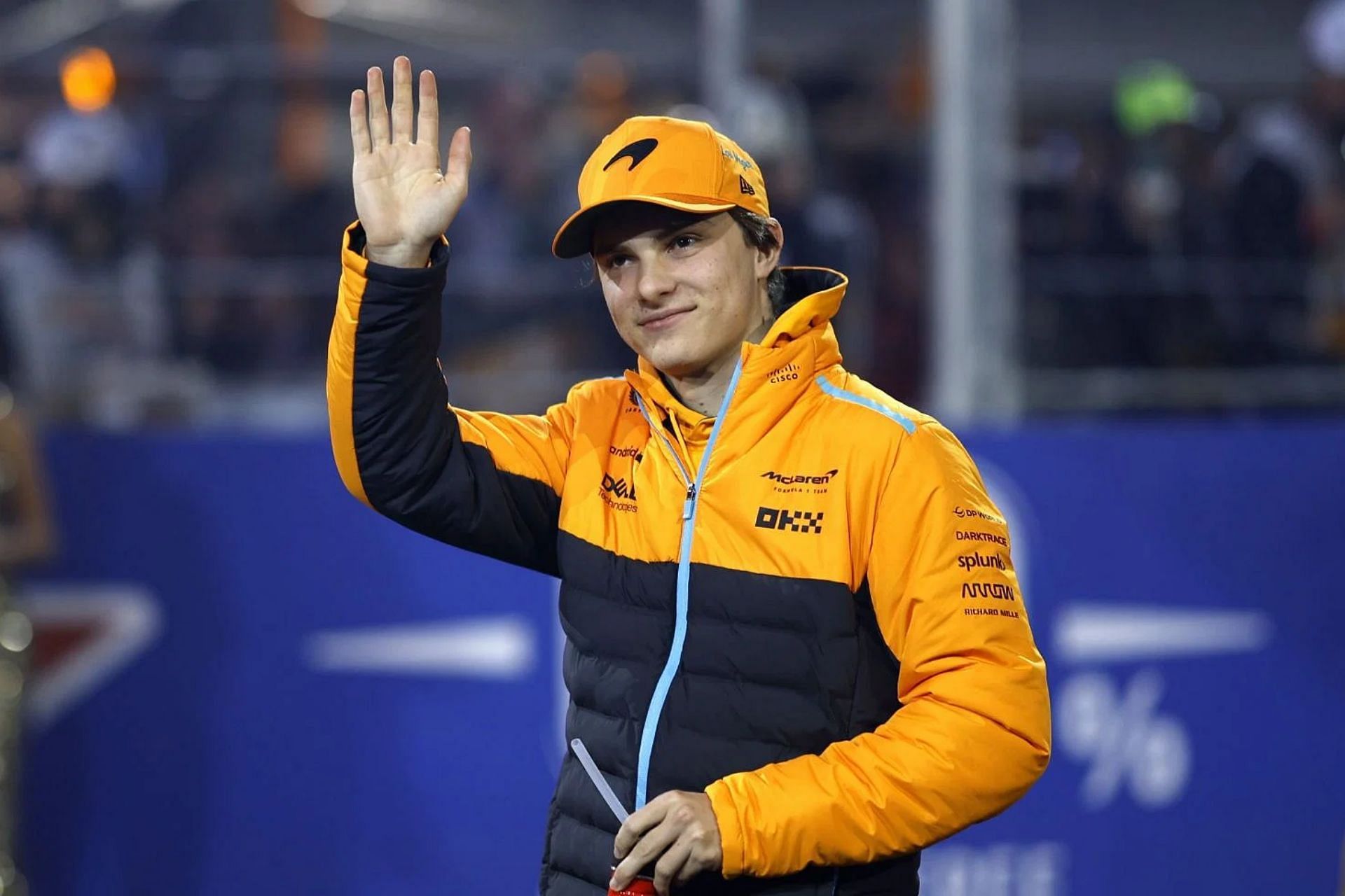 Oscar Piastri looks on from the drivers parade prior to the 2023 F1 Las Vegas Grand Prix. (Photo by Chris Graythen/Getty Images)