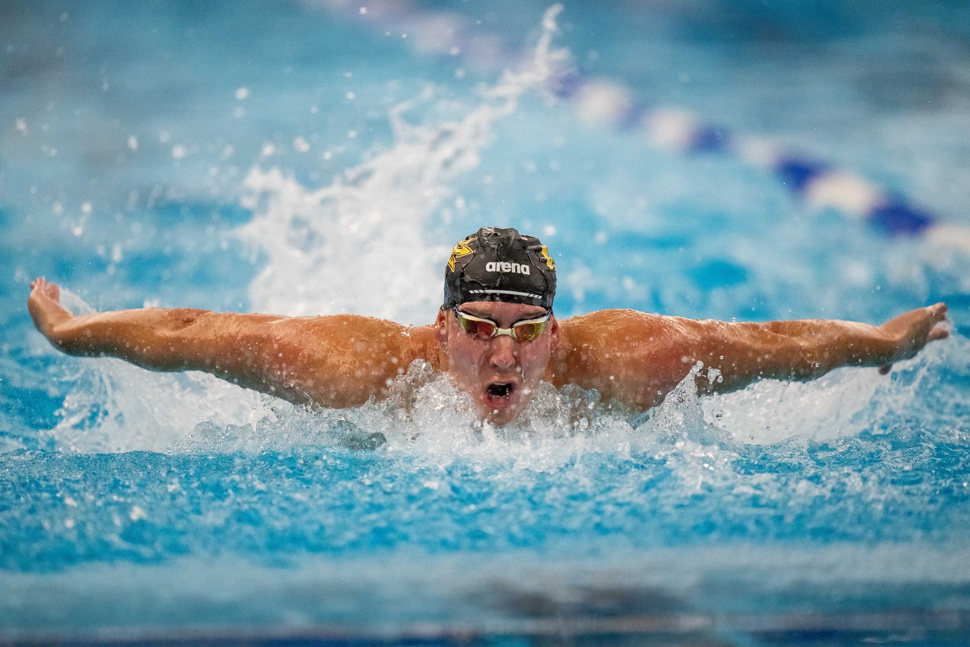 Chase Kalisz competes in the Men&#039;s 200m Individual Medley Prelims at the Toyota US Open on November 30, 2023, at the Greensboro Aquatic Center in Greensboro, North Carolina.