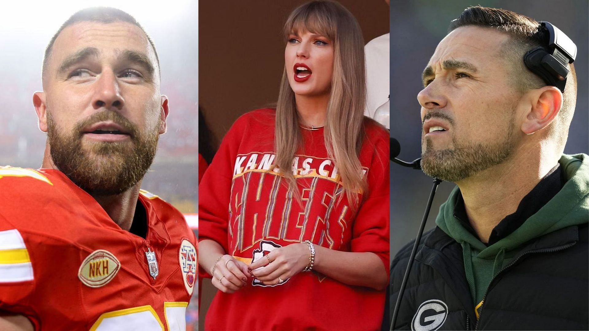 Travis Kelce, Taylor Swift, and Green Bay Packers head coach Matt LaFleur