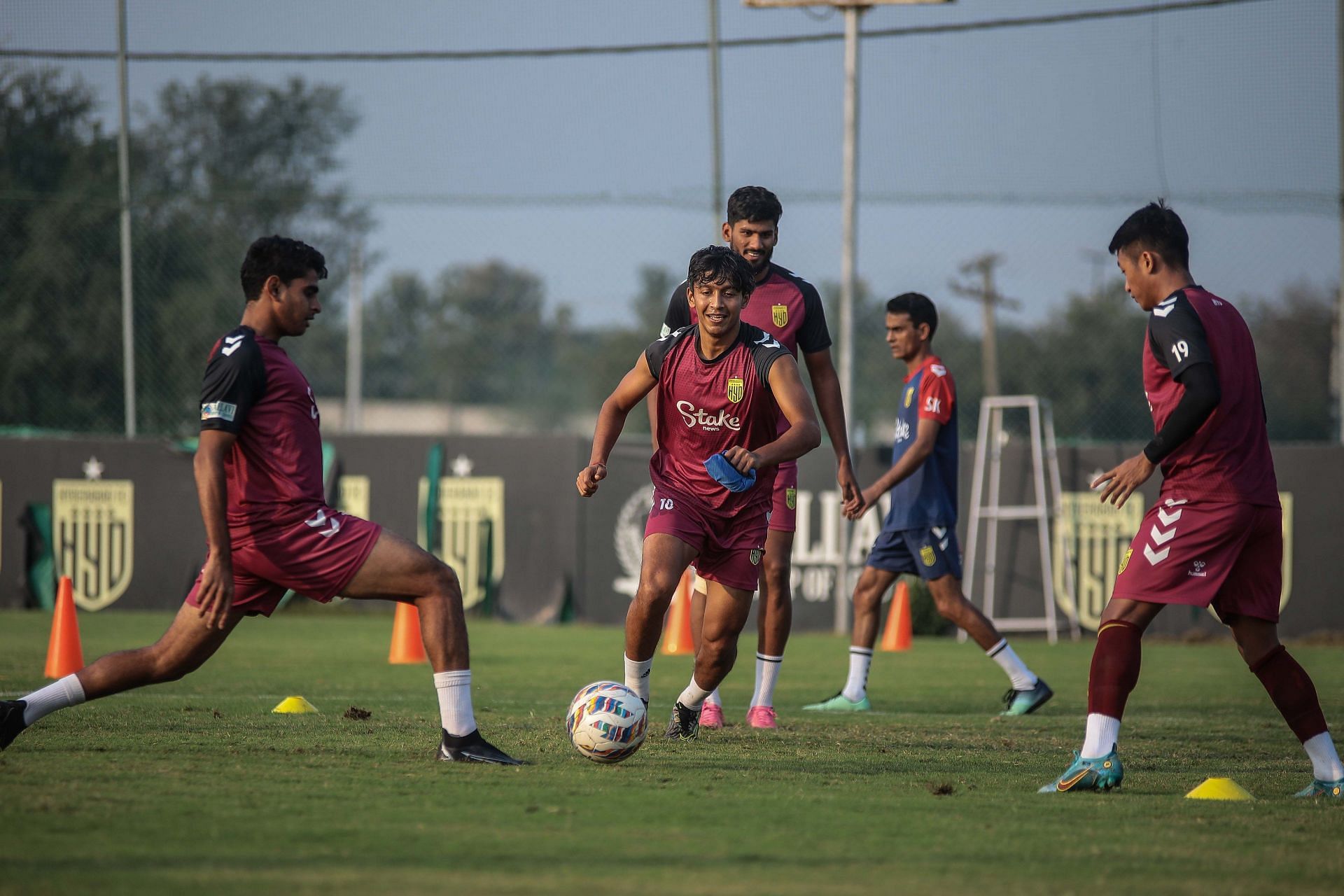 Hyderabad FC players training ahead of their clash against Jamshedpur FC.