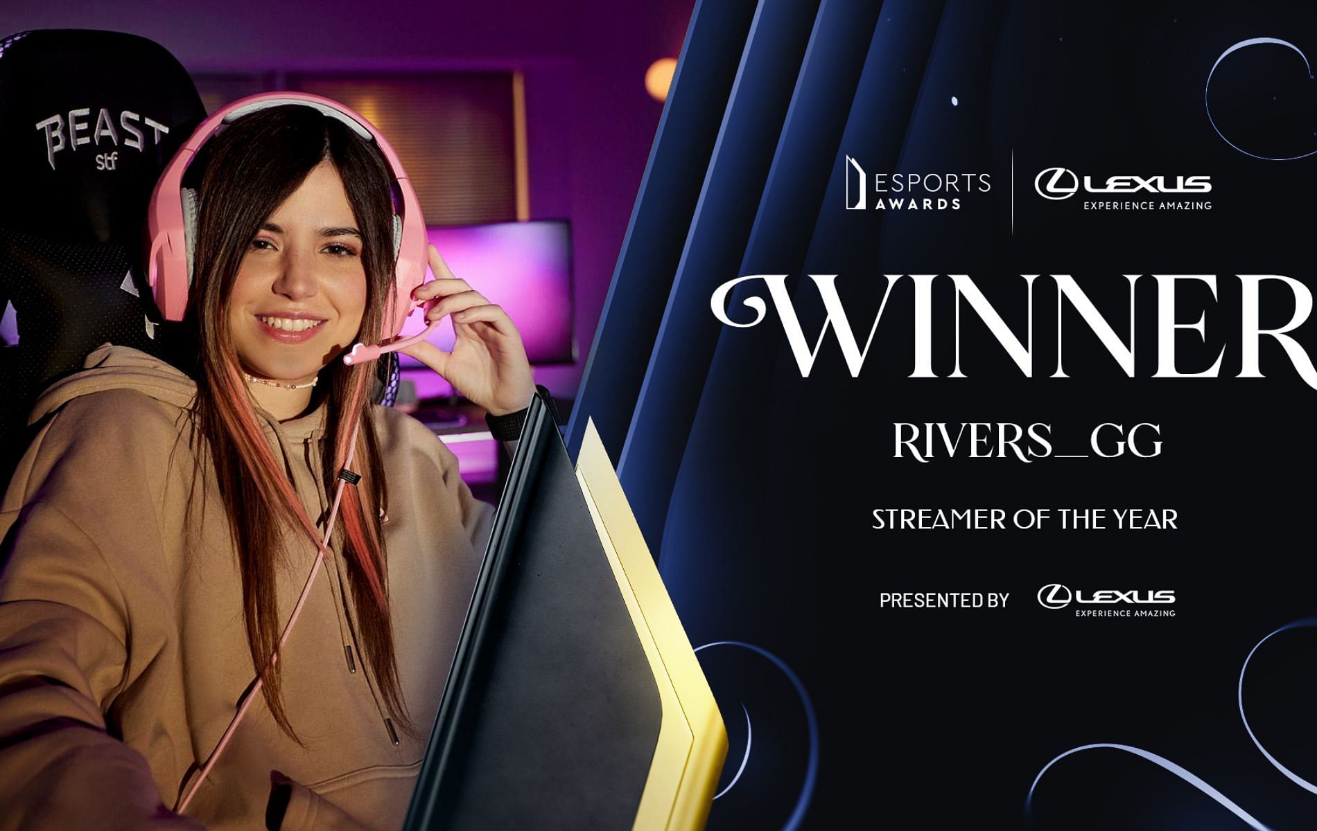 Rivers wins Streamer of the year award in the Esports Awards 2023 (Image via X/@esportsawards)