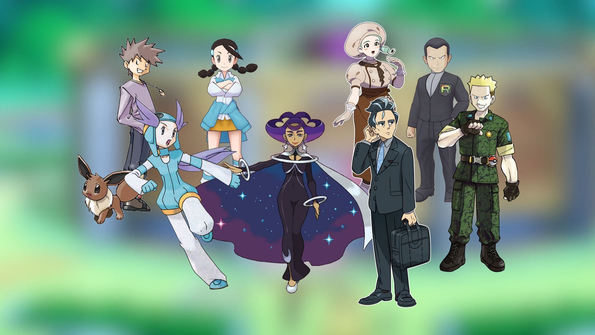 Gym Leaders, including Giovanni and Blue (Image via The Pokemon Company)