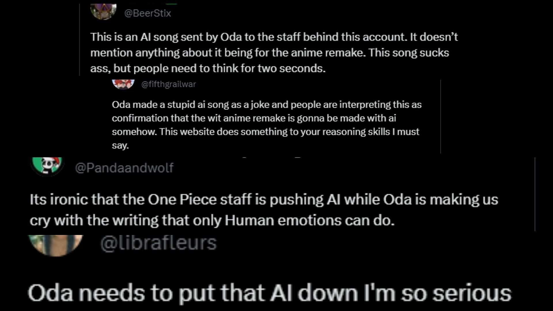 Fan reactions to One Piece mangaka Eiichiro Oda&#039;s use of AI (Image via X)