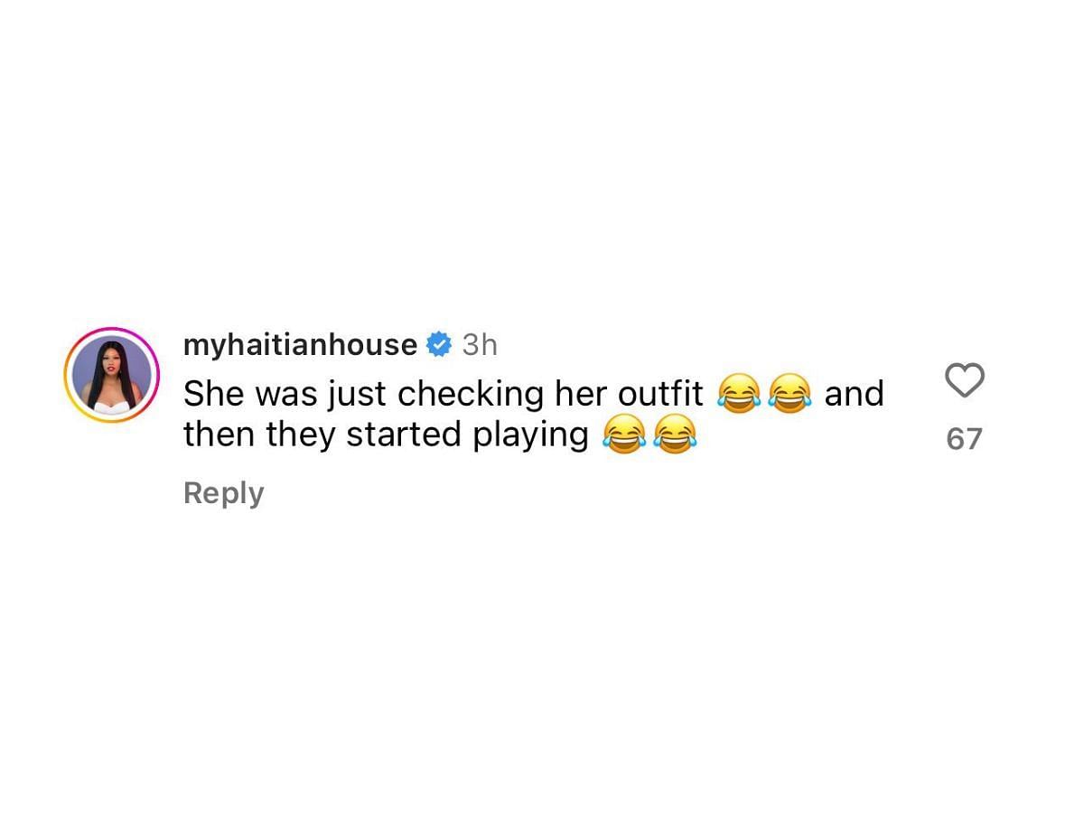 A user claims that Ashanti was just checking her outfit (image via @myhaitianhouse on Instagram)