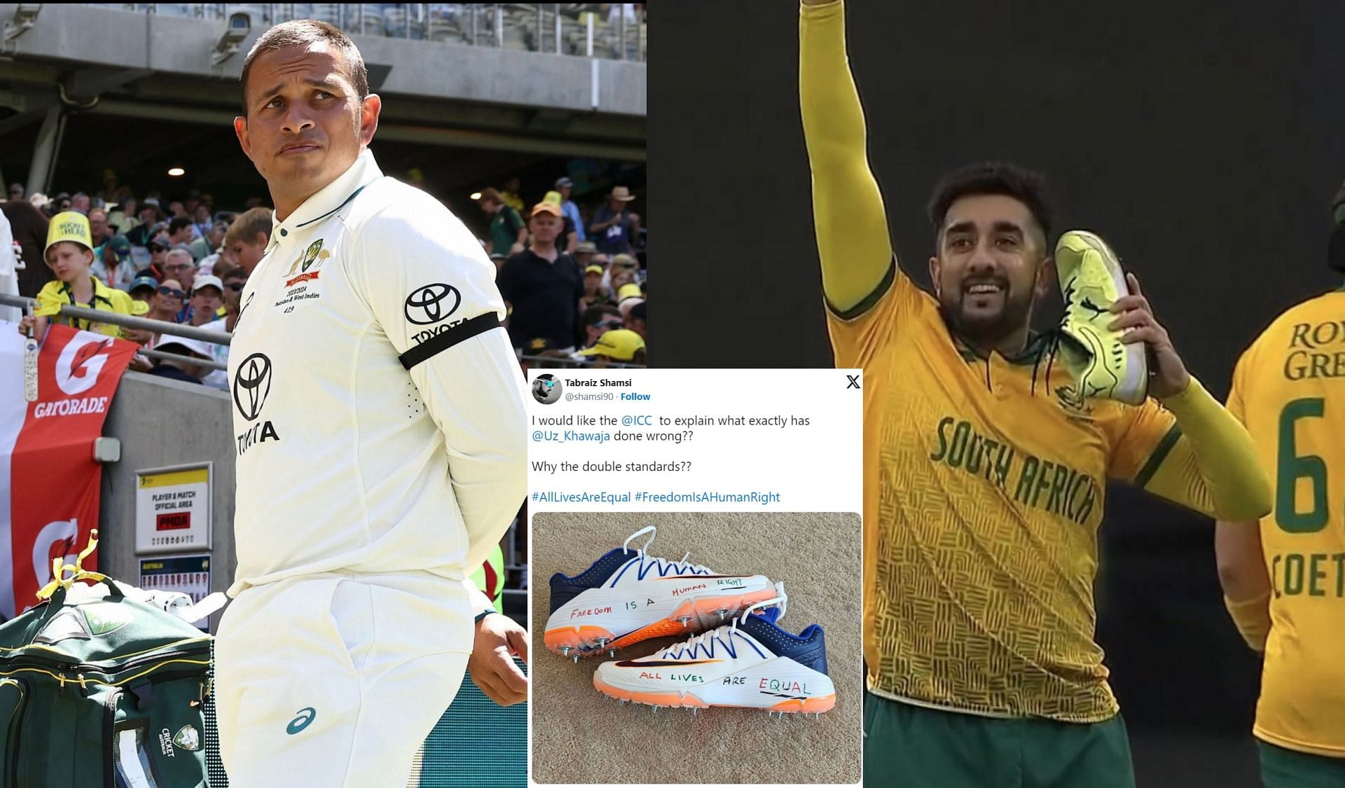 Tabraiz Shamsi extends support to Usman Khawaja. 