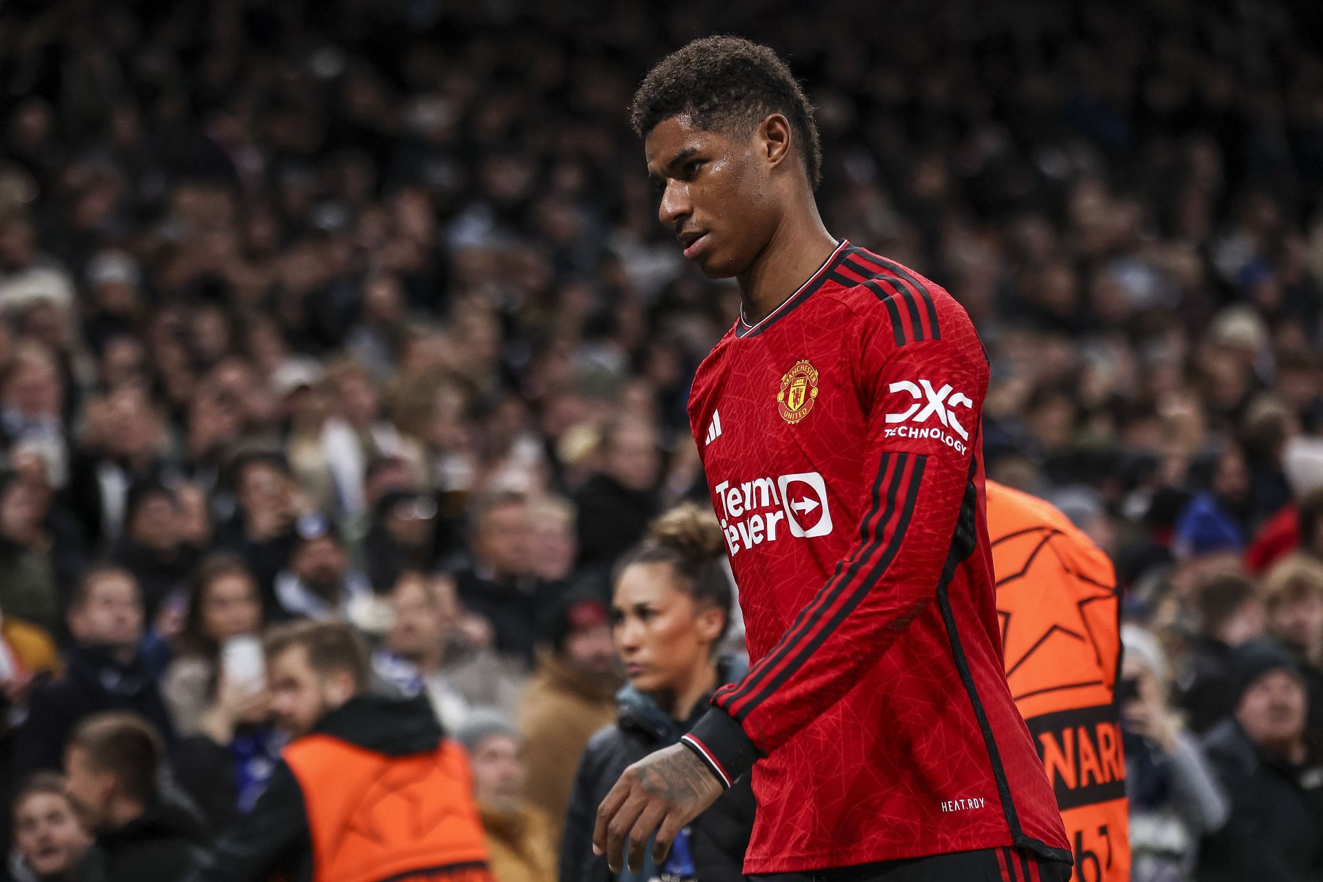 Marcus Rashford starts on the bench for the first time this season.
