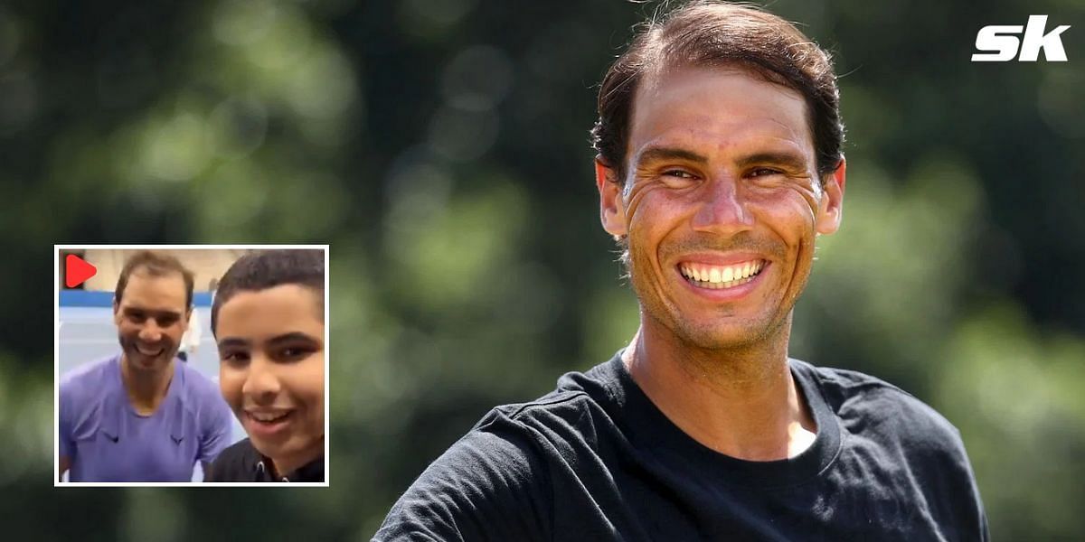 Rafael Nadal with a young fan (inset)